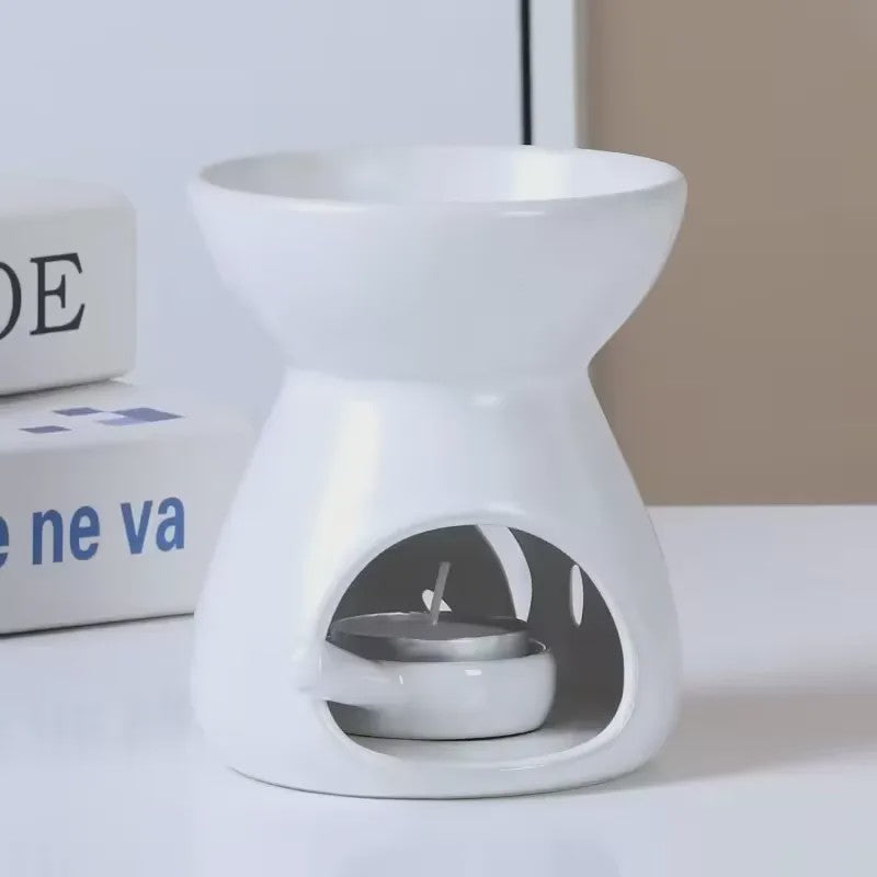 Handgemaakte 2-in-1 Keramische Oliebrander & Nachtlampje voor Essentiële Oliën, Yoga en Spa