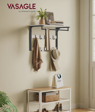 Wandkapstok met Plank en 10 Verplaatsbare Haken - Wandmontage