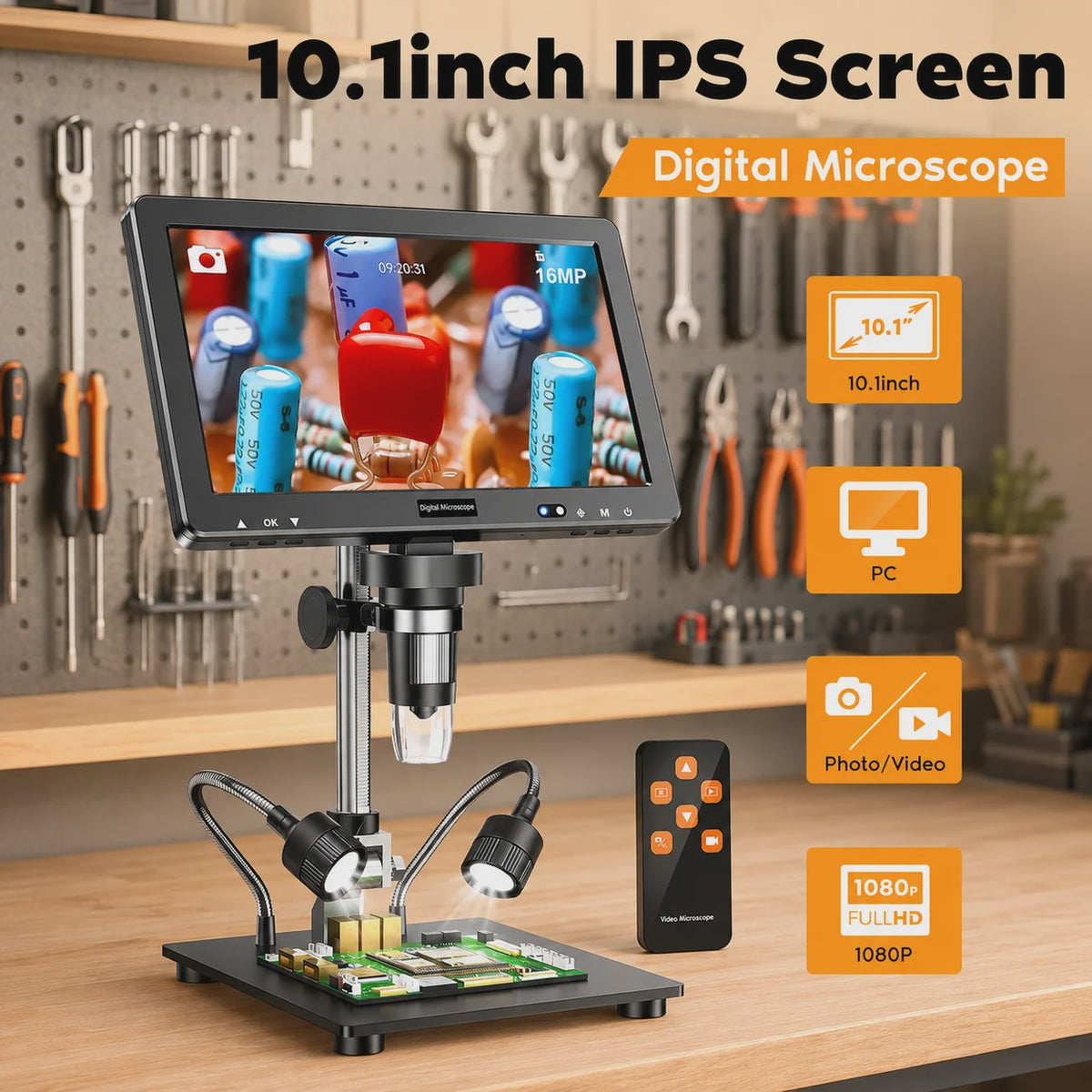 DM13 Digitale Microscoop 10.1" IPS Scherm, 2000X Vergroting, 16MP Camera