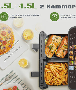Dubbele Airfryer 9L met Zichtvenster & Touchscreen - Gezond Frituren