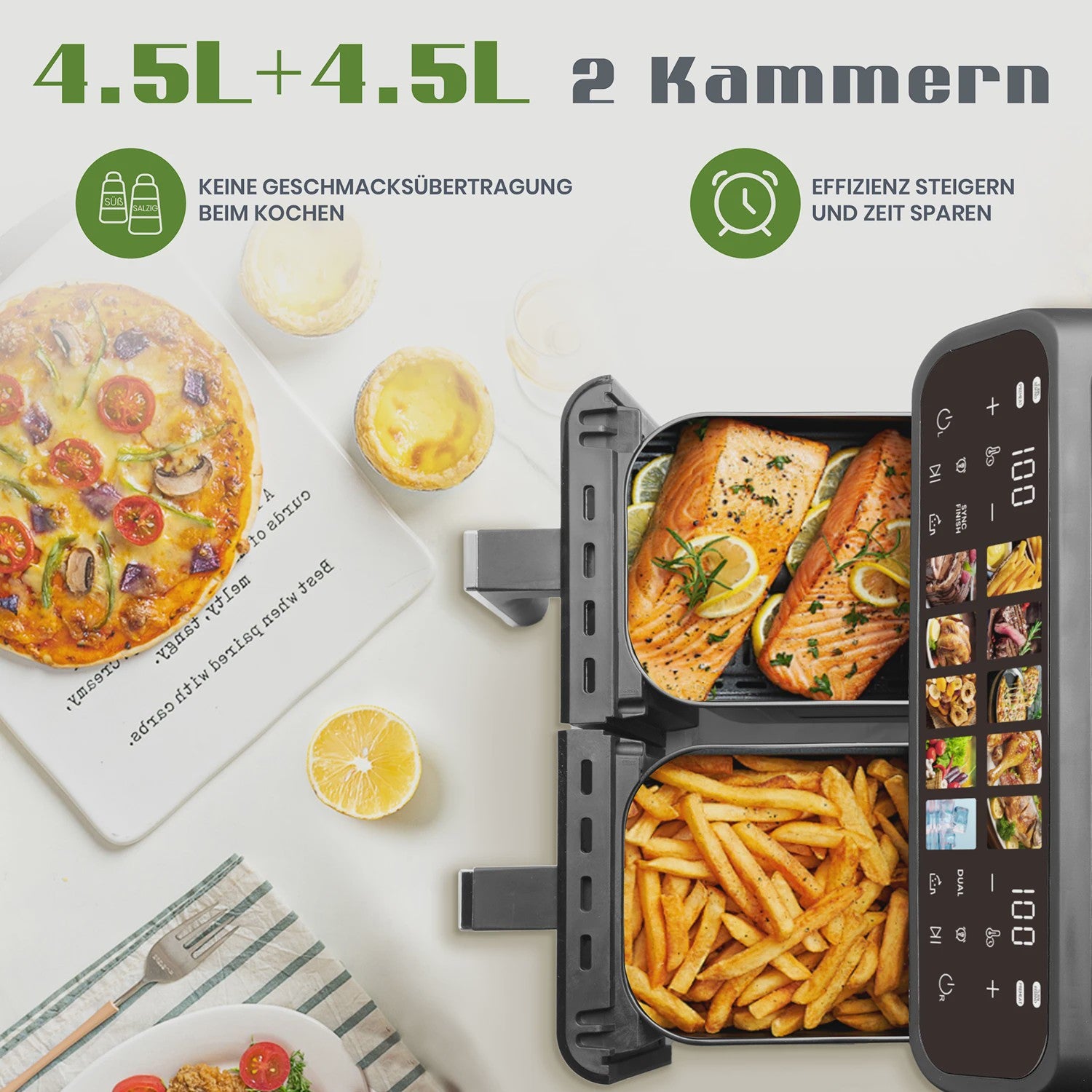 Dubbele Airfryer 9L met Zichtvenster & Touchscreen - Gezond Frituren