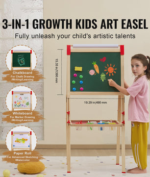 Dubbelzijdig Houten Teken-easel voor Kinderen met Whiteboard & Krijtbord - Inclusief 37 Accessoires