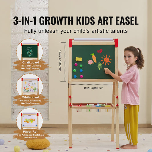 Dubbelzijdig Houten Teken-easel voor Kinderen met Whiteboard & Krijtbord - Inclusief 37 Accessoires