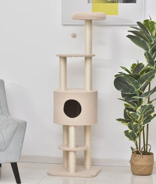 Luxe Kattenboom met Krabpaal, Niche en Plateau - Beige