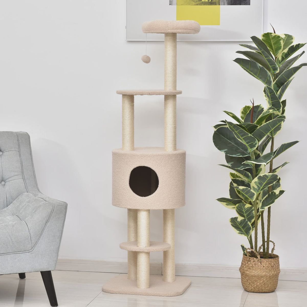 Luxe Kattenboom met Krabpaal, Niche en Plateau - Beige