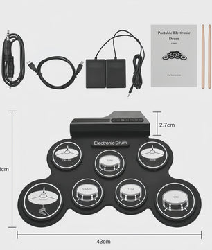 Compacte USB Roll-Up Elektronische Drumstel Set met 7 Pads, Drumstokken en Voetpedaal - Ideaal voor Beginners