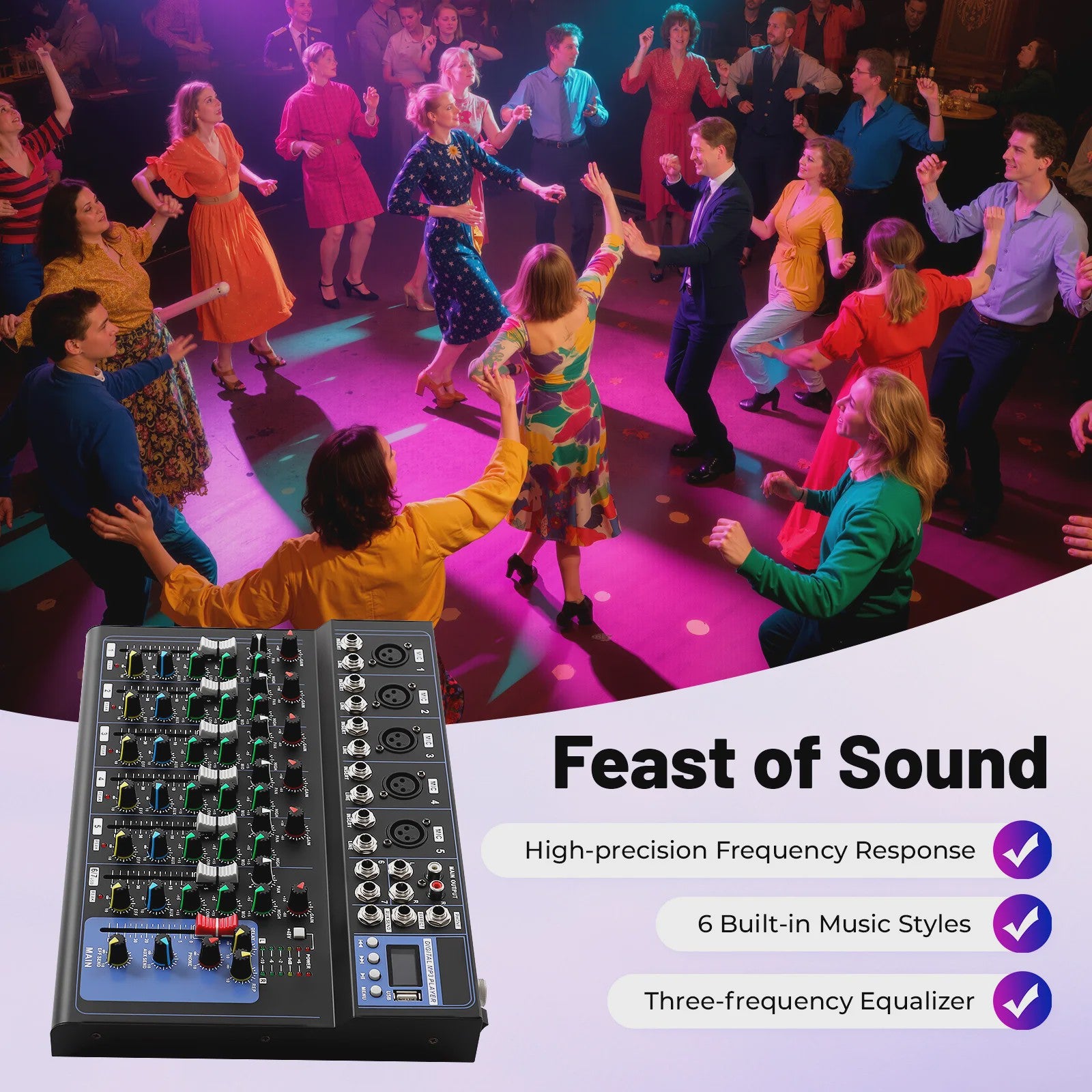 Professionele 7-Kanaals Audio Mixer voor DJ's, Live Studio & Muziekproductie