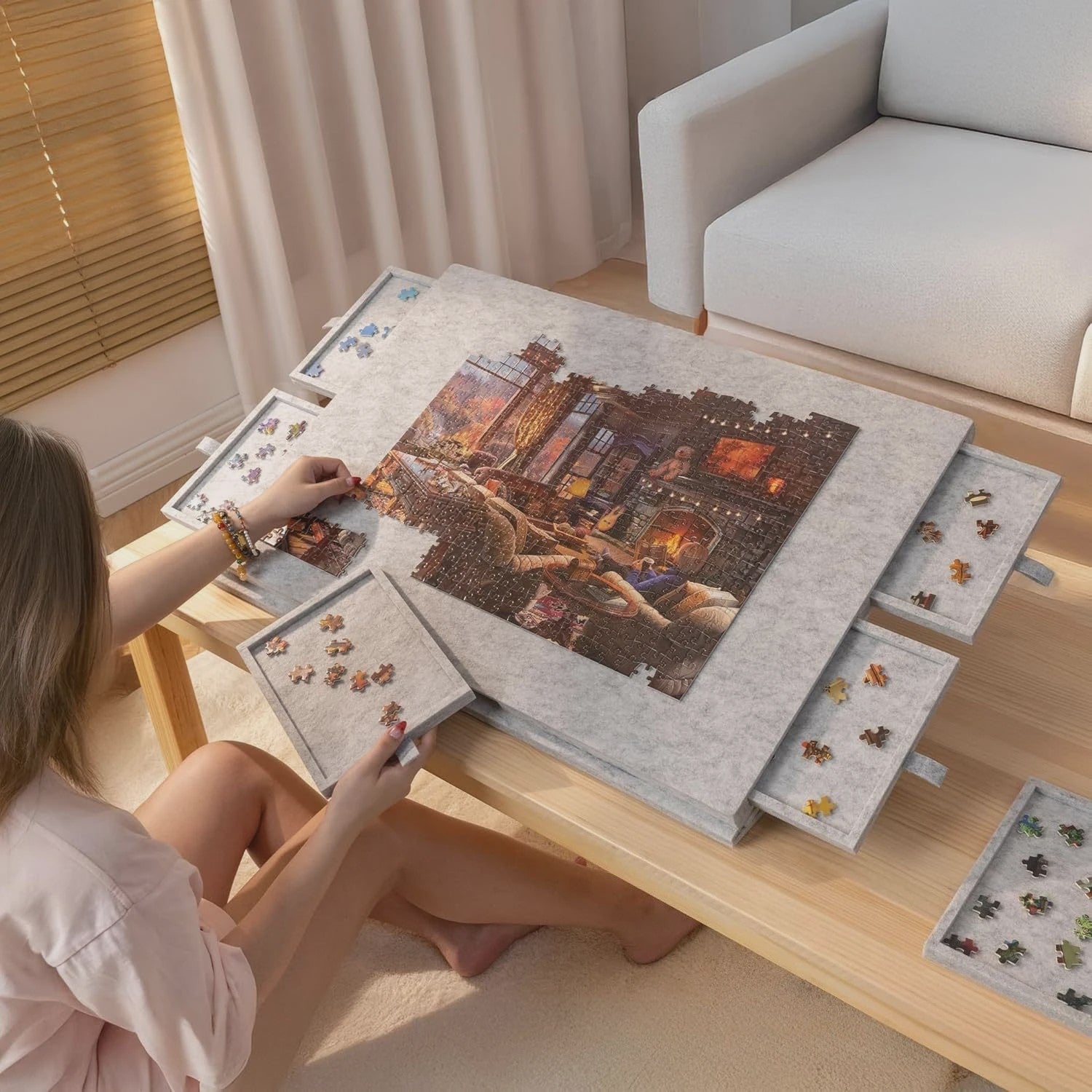 Kantelbaar Puzzelbord met 6 Lades & Dekselstandaard - Draagbaar, Lichtgewicht, voor 1000+ Stukjes