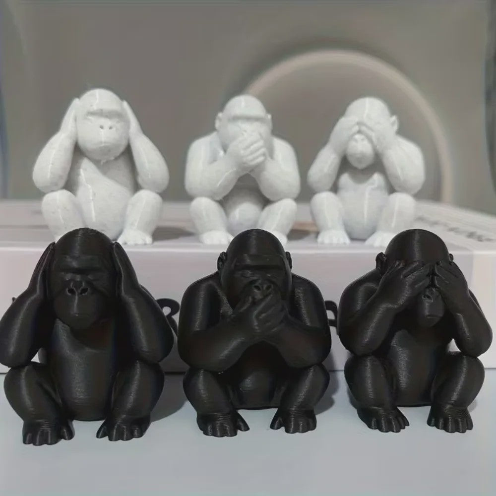 Set van 3 Drie Apen Beeldjes - Niet Zien, Niet Horen, Niet Zeggen - Woonkamer Decoratie