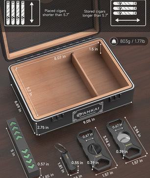 Luxe Glazen Sigaren Humidor met Hygrometer & Humidifier - Cedar Hout - Crushproof
