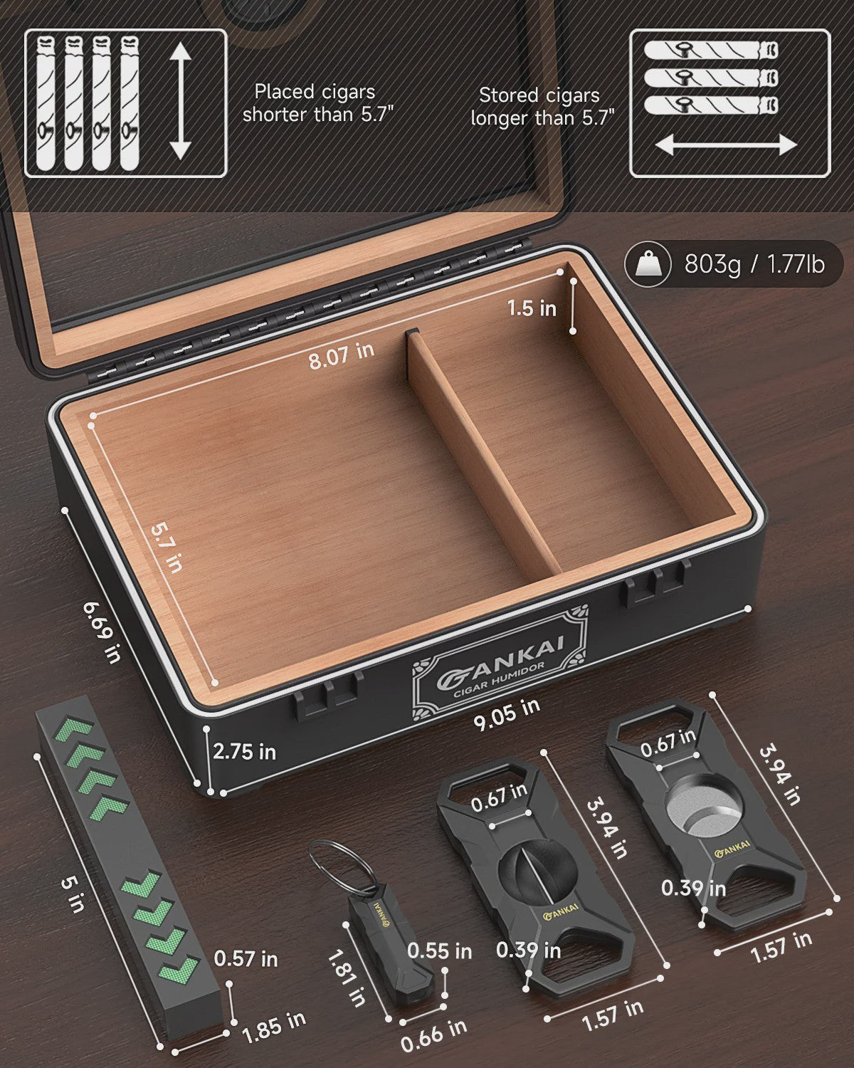 Luxe Glazen Sigaren Humidor met Hygrometer & Humidifier - Cedar Hout - Crushproof