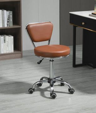 Verstelbare Werkkruk met Rugleuning - Vintage Bruin Leerlook