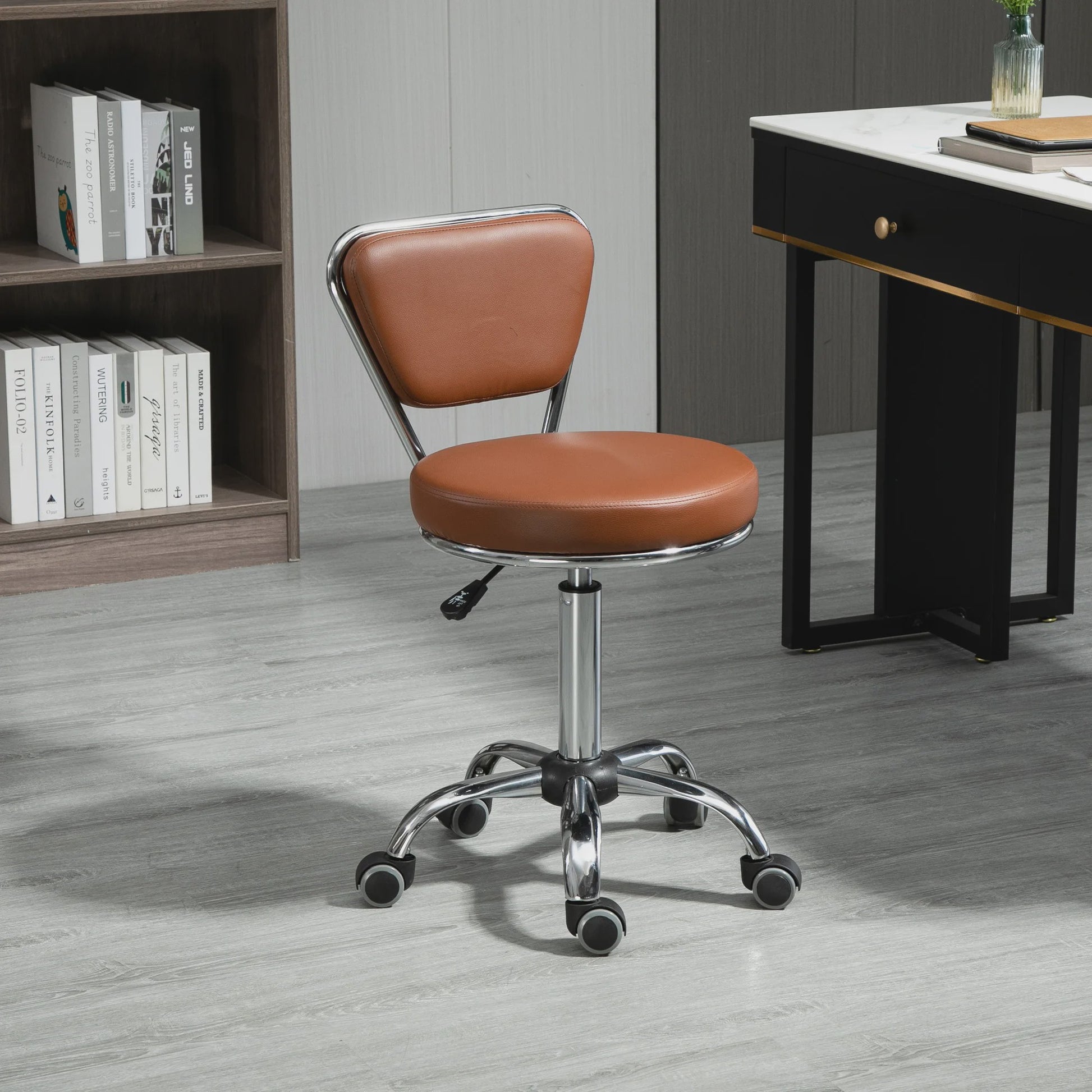 Verstelbare Werkkruk met Rugleuning - Vintage Bruin Leerlook