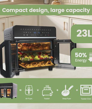 XXL Dubbele Heteluchtfriteuse Oven (23L, 2200W) met LED Touchscreen & 15 Programma's