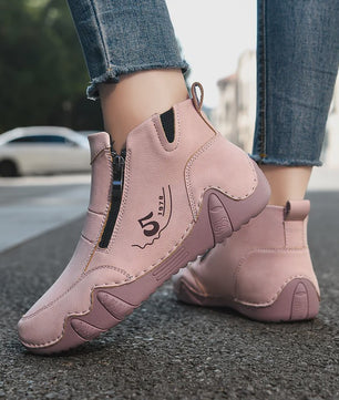 Dames Enkellaarsjes met Rits - Comfortabele Casual Leren Sneakers voor Lente & Herfst