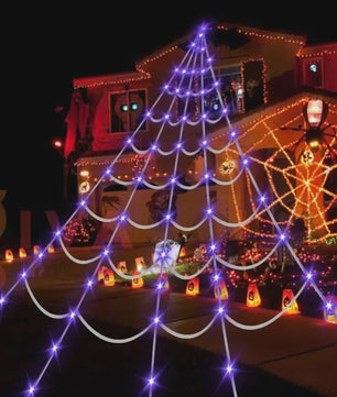 Grote Halloween Spider Web Verlichting met 250 LED's en Gigantische Spin - 5 Meter