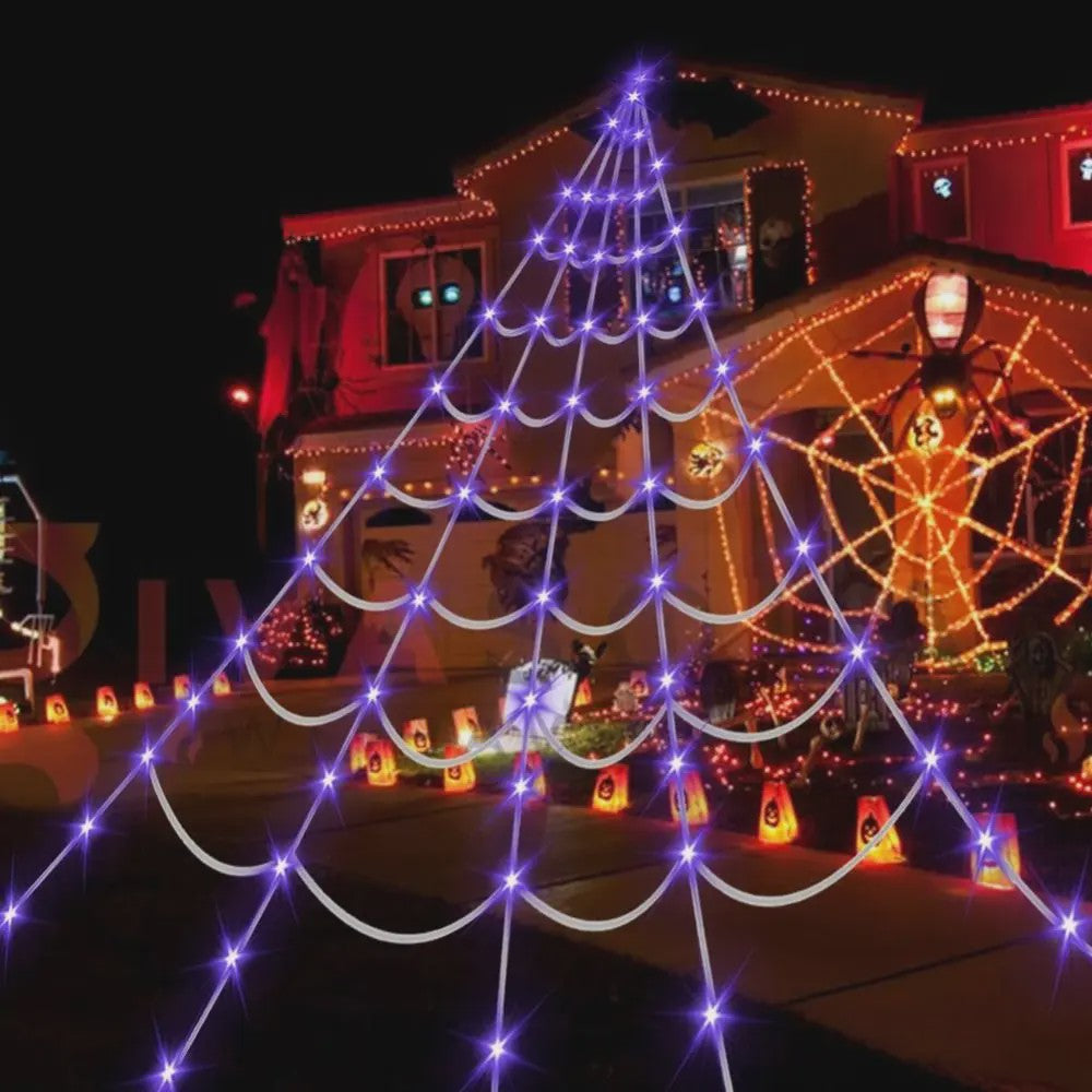Grote Halloween Spider Web Verlichting met 250 LED's en Gigantische Spin - 5 Meter