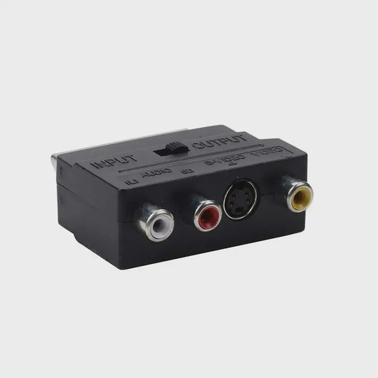 Scart naar 3x RCA & S-Video Adapter met In/Uit Schakelaar - Zwart