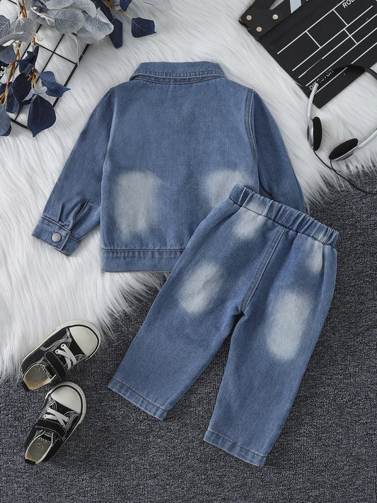 Stoere Denim Set voor Baby Meisjes: Jasje & Jeans met Ripped Look - Lente/Herfst Collectie