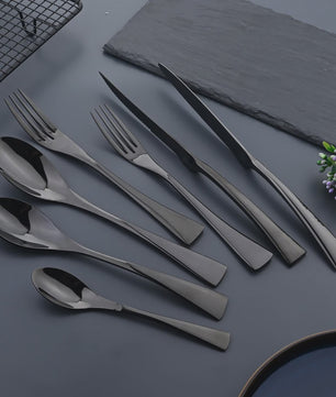 Luxe Bestekset RVS - Zwart Steakmes, Dessertlepel & Vork - Complete Tafelset