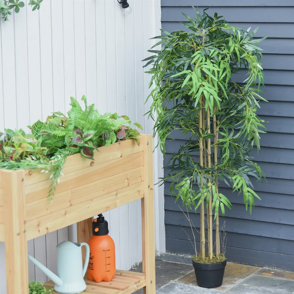 Outsunny Artificial bamboo with flower pot plant leaves realistic decorative