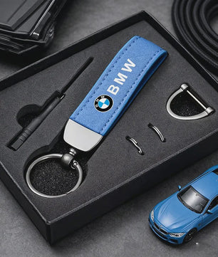Luxe Lederen Autosleutelhanger met Metalen Ring - Geschikt voor BMW