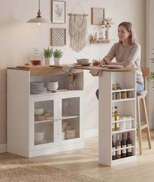 Draaibare Bartafel met Uitschuifbaar Deel en Opbergkast - Wit