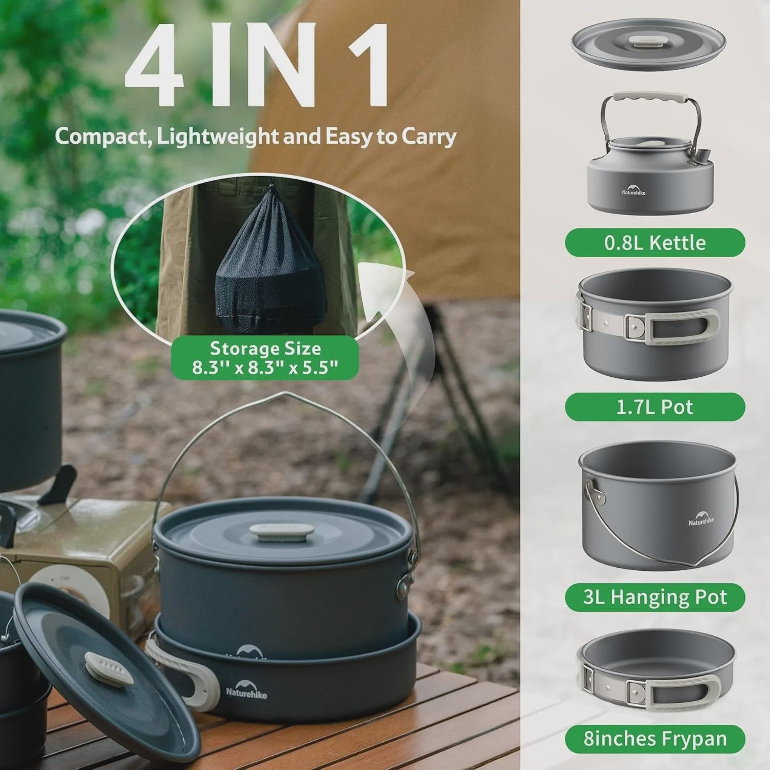 Naturehike Ultralichte Aluminium Camping Kookset - Complete Outdoor Keukenuitrusting