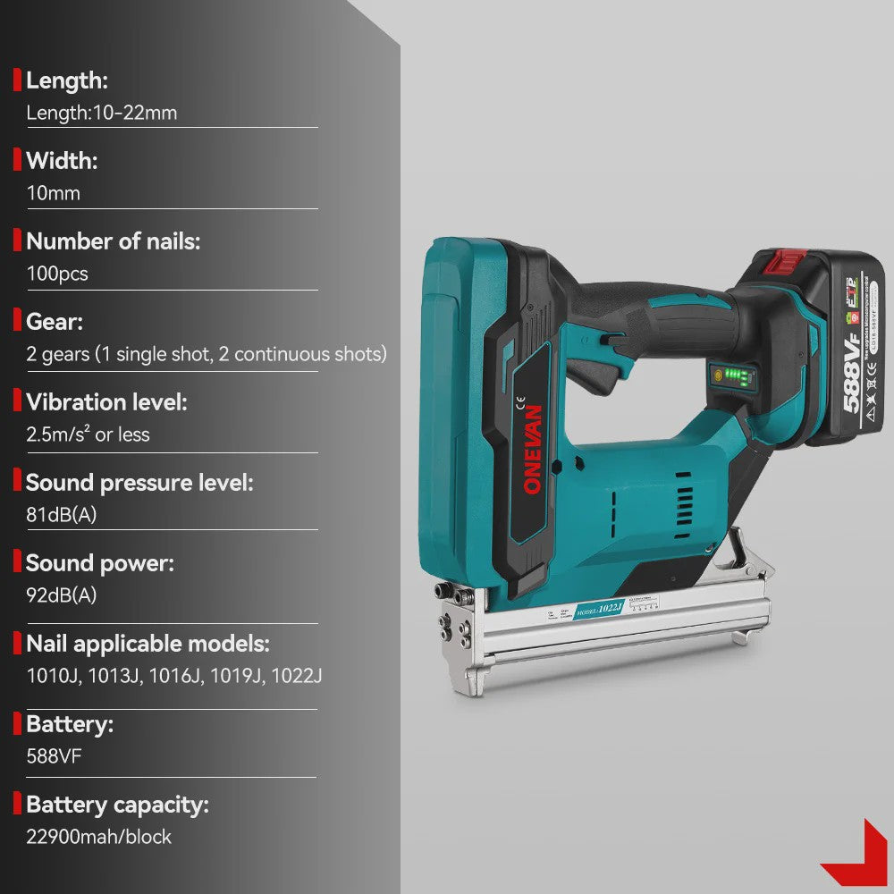 ONEVAN Accu Tacker 1022J - Borstelloze Motor, 2 Versnellingen, Makita 18V Compatibel