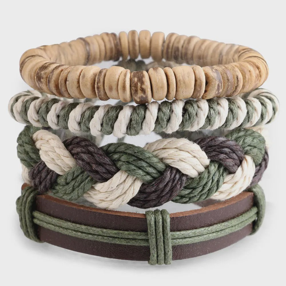 Heren Leren Armbanden Set - Viking, Gothic & Punk Stijl - Multilayer Vintage