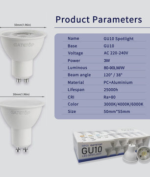 10x GU10 LED Spot Lamp 3W - Kies Warm Wit, Neutraal Wit of Koel Wit (3000K-6000K)