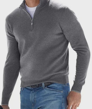 Heren Trui met Halve Rits en V-hals - Lichtgewicht Herfst/Winter Pullover