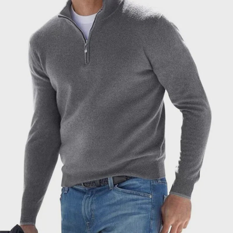 Heren Trui met Halve Rits en V-hals - Lichtgewicht Herfst/Winter Pullover