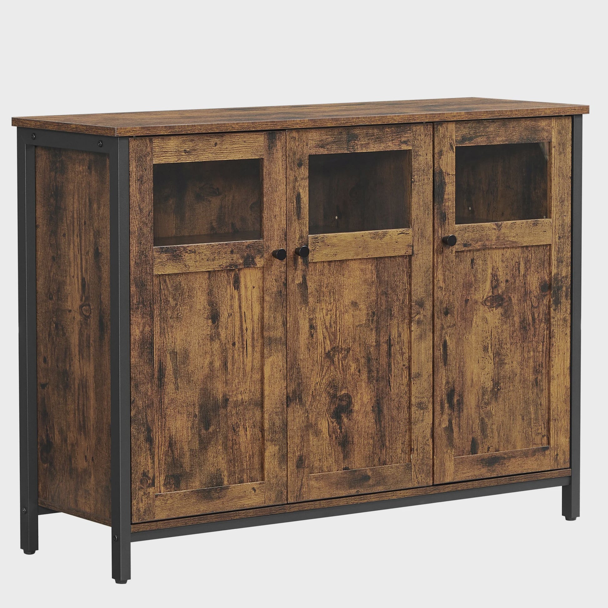 Industrieel Sideboard met Glazen Deuren - 100x35x75 cm