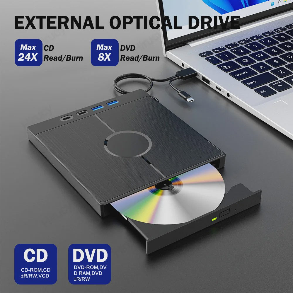 Externe CD/DVD Brander & Lezer met USB 3.0 & Type-C (7-in-1)