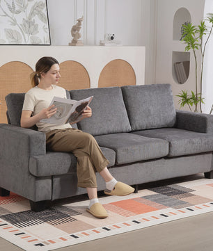 Moderne Grijze 3-zitsbank in Chenille - 213 cm Breed