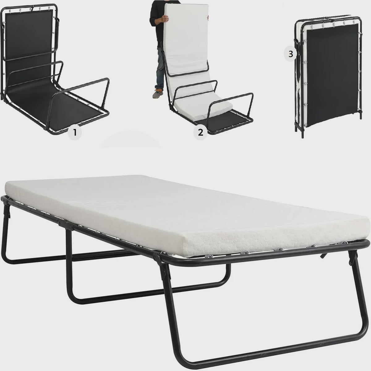Opvouwbaar Gastenbed met 7cm Traagschuim Matras - 80x190cm - Comfortabel en Draagbaar