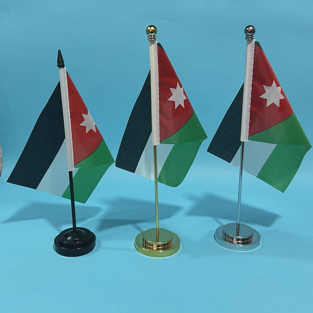 Bureauvlag Jordanië 14x21cm Polyester met Standaard - Decoratie voor Kantoor en Tafel