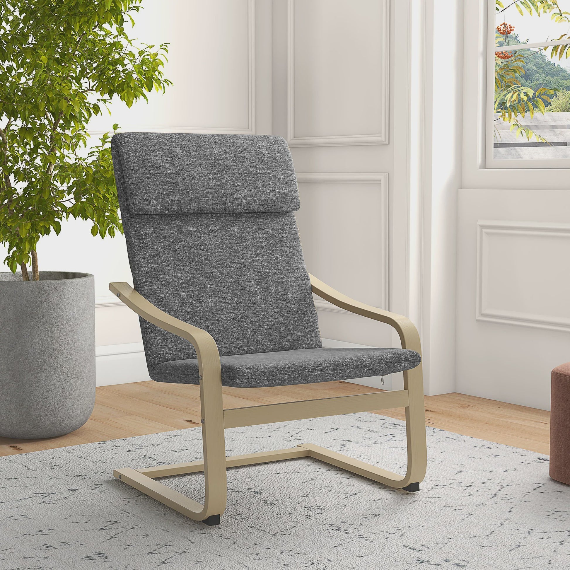 HOMCOM Living Room Armchair with cushion and Incurvated Armrests, Living Room fabric chair for bedroom, 65x79x98 cm, Grey