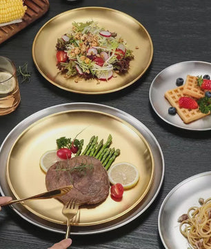 8-delige RVS Serveerschalen Set - Ronde Metalen Borden voor Diner, BBQ & Camping