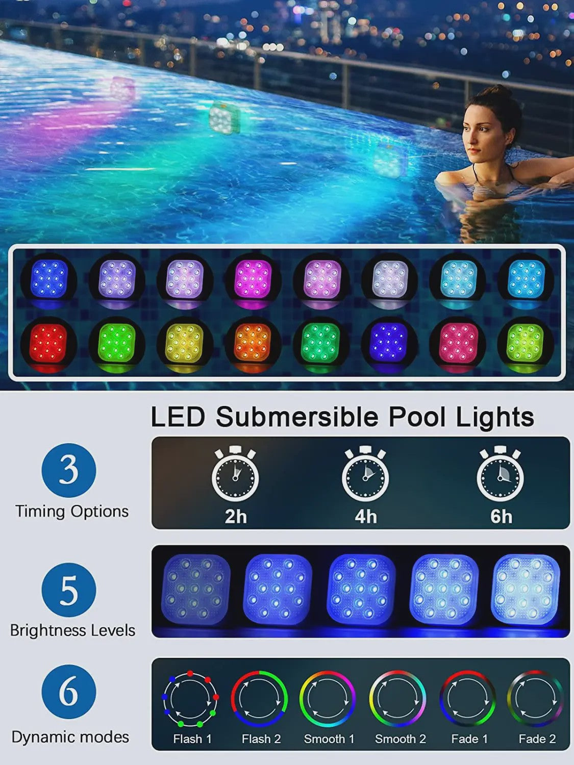 Oplaadbare LED Onderwater Verlichting voor Zwembad met Afstandsbediening & Timer