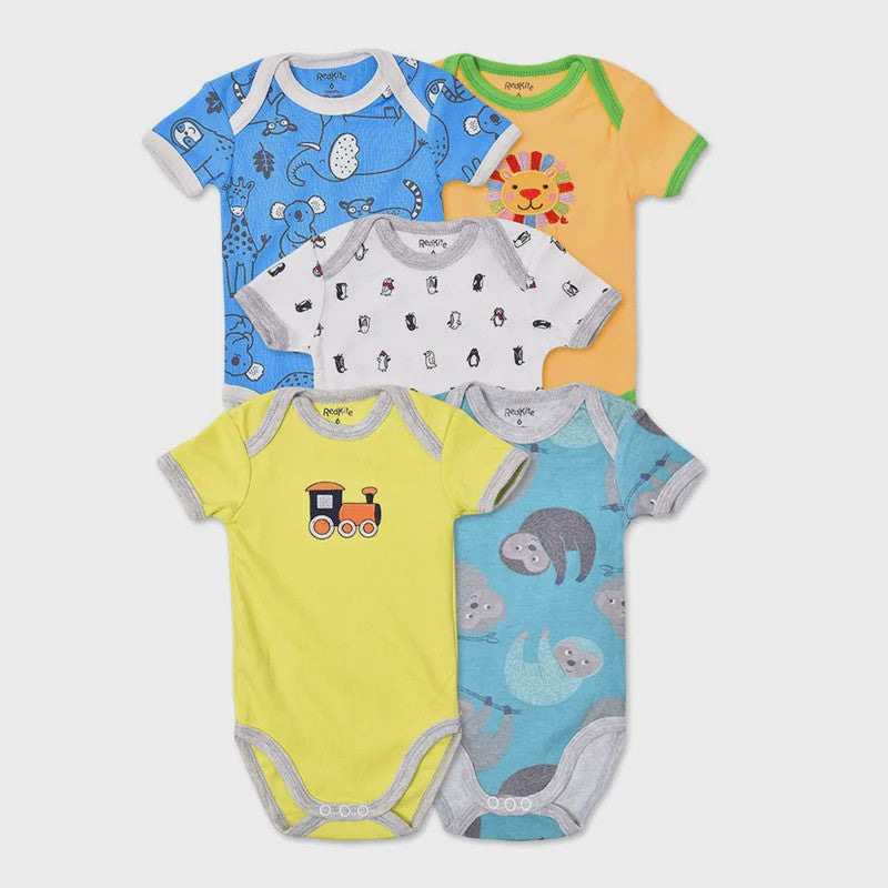 5-Pack Baby Jumpsuits met Korte Mouwen - Zachte Katoen, Leuke Prints (3-24M)