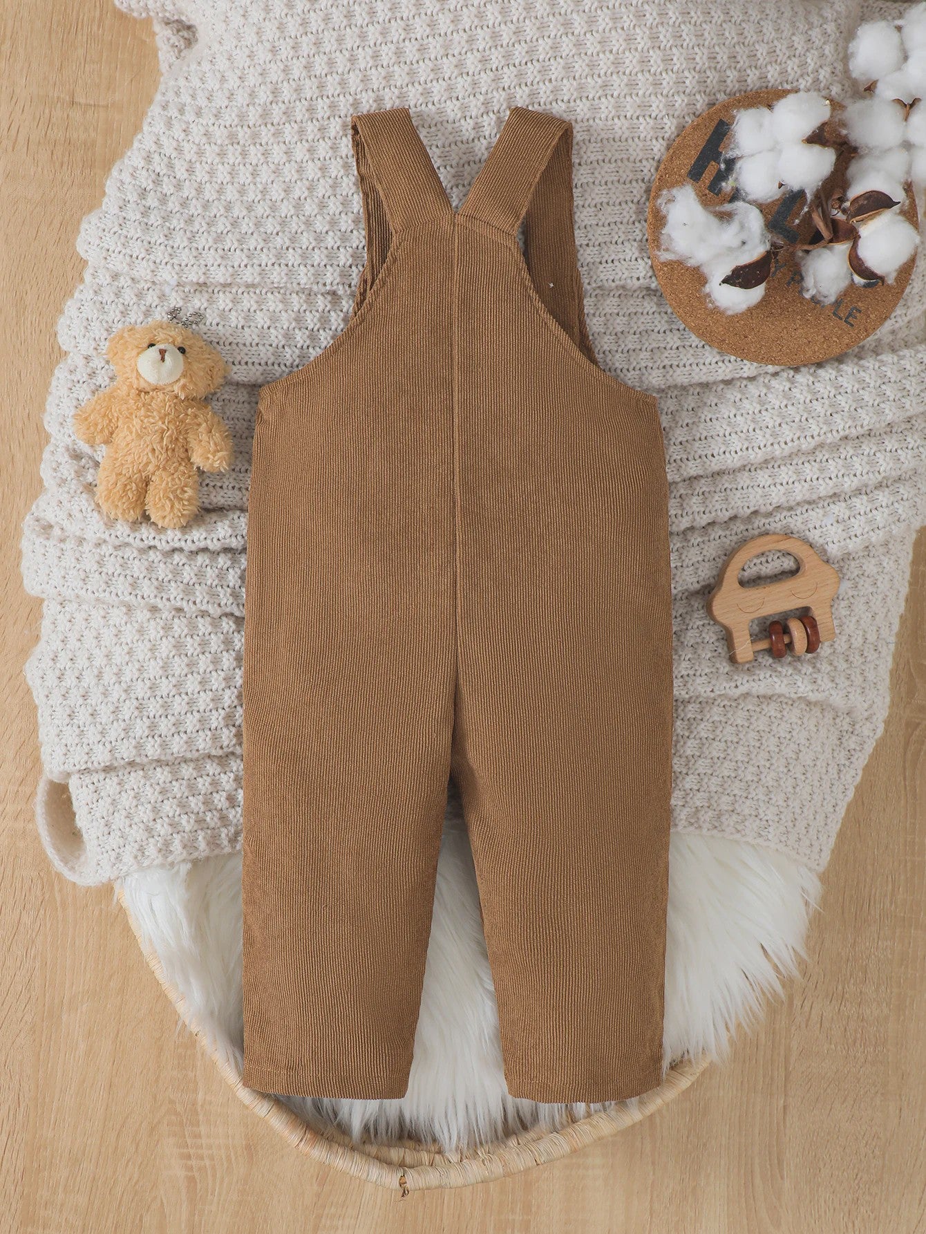 Corduroy Overalls Baby Jongen met Schattige Beer - Verstelbare Taille
