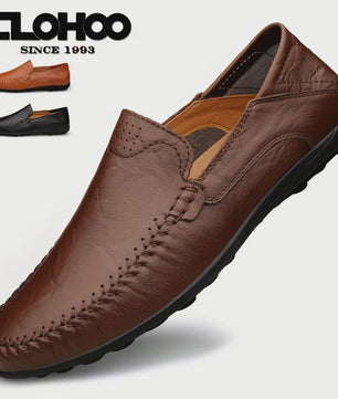 CLOHOO Heren Casual Schoenen - Comfortabel Leer met Ademende Stiksels en Rubberen Zool
