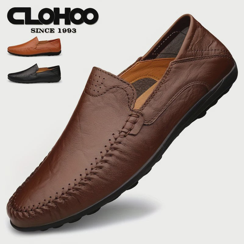 CLOHOO Heren Casual Schoenen - Comfortabel Leer met Ademende Stiksels en Rubberen Zool