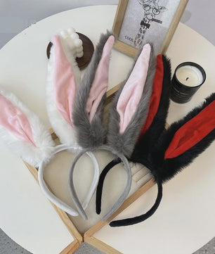 Pluche Konijnenoren Diadeem - Grijs met Roze - Feest & Cosplay Accessoire voor Dames