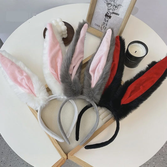 Pluche Konijnenoren Diadeem - Grijs met Roze - Feest & Cosplay Accessoire voor Dames