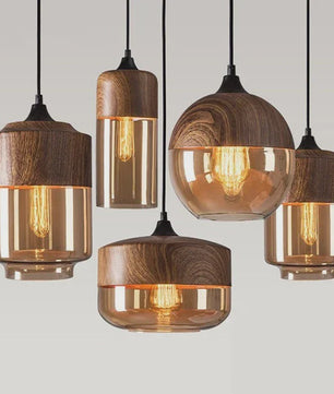 Scandinavische Houten LED Glas Hanglamp - Modern Design voor Woonkamer, Slaapkamer & Eetkamer