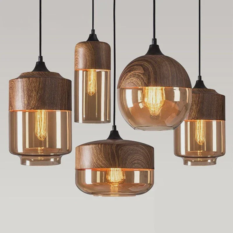 Scandinavische Houten LED Glas Hanglamp - Modern Design voor Woonkamer, Slaapkamer & Eetkamer