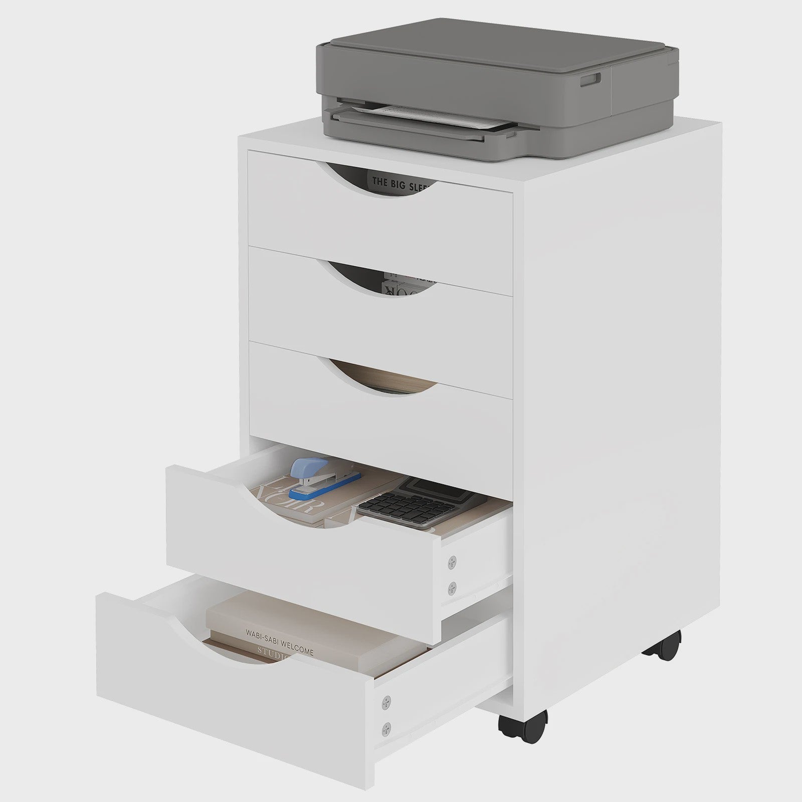 Mobiel Archiefkastje met 5 Lades op Wielen - Bureau-opberger voor Kantoor en Thuis